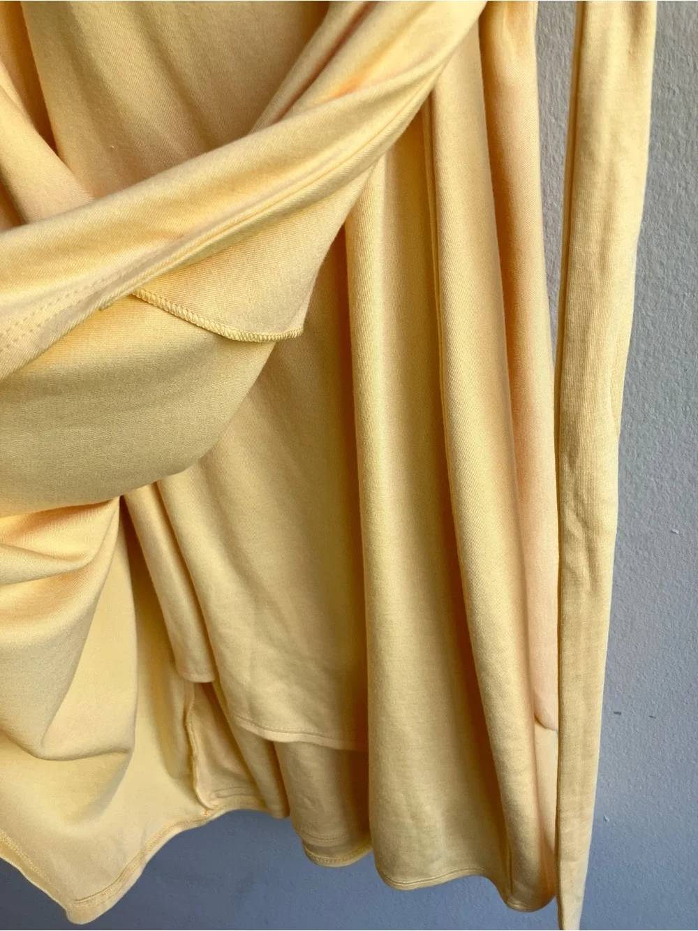 Wilfred Aritzia Saturn Mini Dress Size S Orange Yellow Square Neck Draped Wrap - Picture 9 of 13